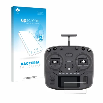 Front side of a product packaging with the brand logo upscreen. Next to it is the device Radiomaster Boxer shown with the corr