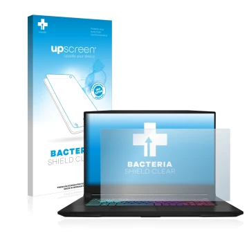 Front side of a product packaging with the brand logo upscreen. Next to it is the device MSI Katana 17 B13V shown with the cor