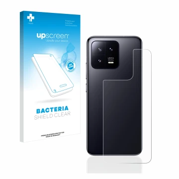 Front side of a product packaging with the brand logo upscreen. Next to it is the device Xiaomi 13 (Back) shown with the corre