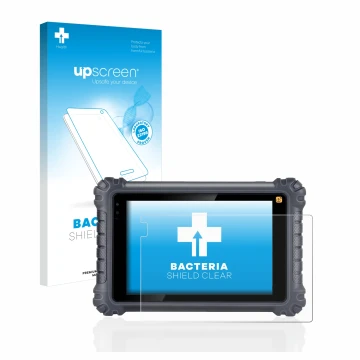 Front side of a product packaging with the brand logo upscreen. Next to it is the device Autel MaxiCom MK906Pro-TS shown with 