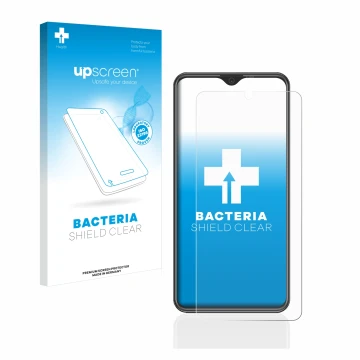 Front side of a product packaging with the brand logo upscreen. Next to it is the device Beafon M6s premium shown with the cor