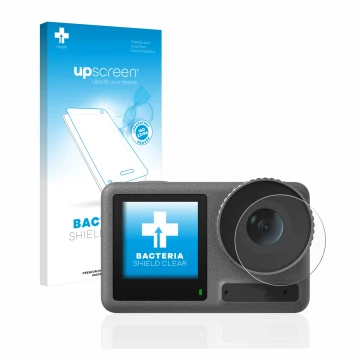 Front side of a product packaging with the brand logo upscreen. Next to it is the device DJI Osmo Action 3 (Lens) shown with t