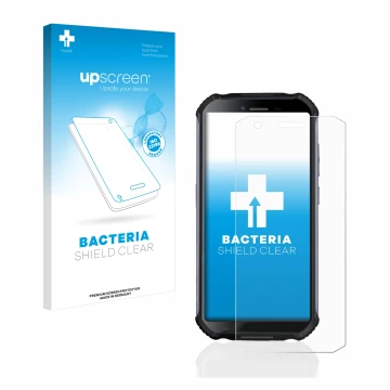 Front side of a product packaging with the brand logo upscreen. Next to it is the device Doogee S41 shown with the correspondi