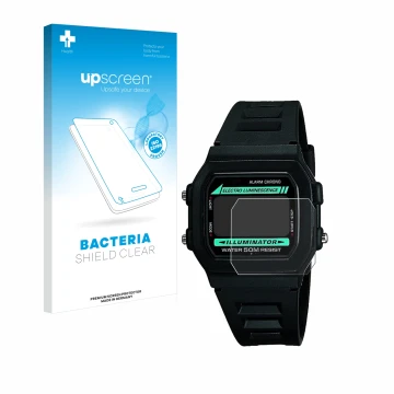 Front side of a product packaging with the brand logo upscreen. Next to it is the device Casio W-86-1VQES shown with the corre