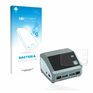 Front side of a product packaging with the brand logo upscreen. Next to it is the device SkyRc D200 neo shown with the corresp