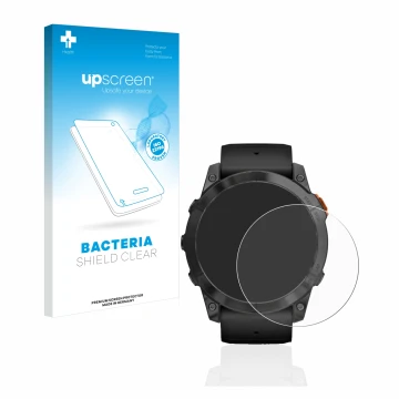 Front side of a product packaging with the brand logo upscreen. Next to it is the device Garmin Fenix 7X Pro Solar (51 mm) sho