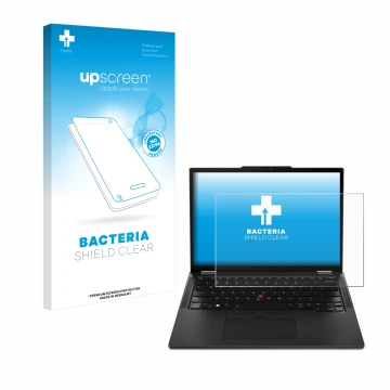 Front side of a product packaging with the brand logo upscreen. Next to it is the device Lenovo ThinkPad X13 Gen 4 shown with 