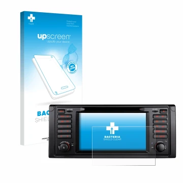 Front side of a product packaging with the brand logo upscreen. Next to it is the device Xtrons IQ7039B shown with the corresp