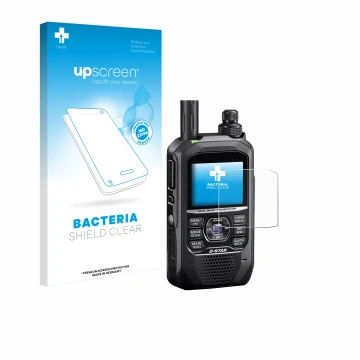 Front side of a product packaging with the brand logo upscreen. Next to it is the device Icom ID-50E shown with the correspond