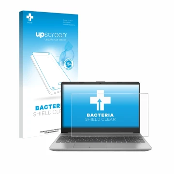 Front side of a product packaging with the brand logo upscreen. Next to it is the device HP 250 G9 shown with the correspondin