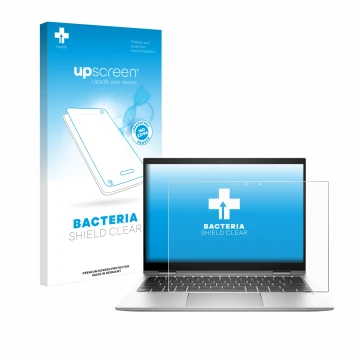 Front side of a product packaging with the brand logo upscreen. Next to it is the device HP EliteBook x360 830 G10 shown with 