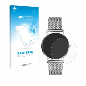Front side of a product packaging with the brand logo upscreen. Next to it is the device Liebeskind New Case Mesh (34 mm) show