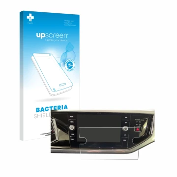 Front side of a product packaging with the brand logo upscreen. Next to it is the device Volkswagen Polo VI Ready 2 Discover 8