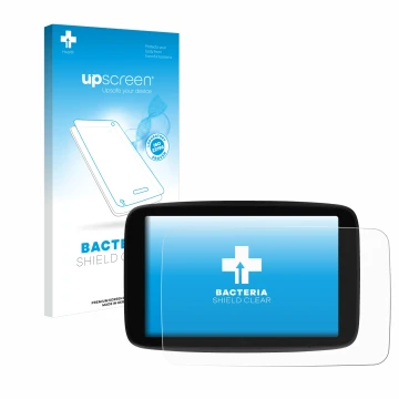 Front side of a product packaging with the brand logo upscreen. Next to it is the device TomTom GO Superior 7