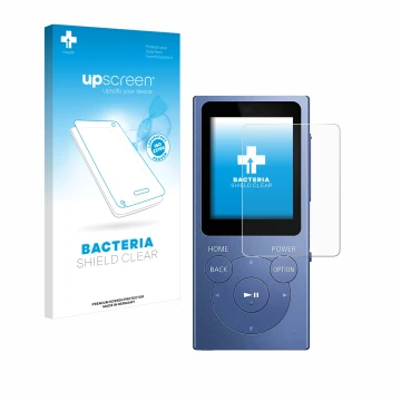 Front side of a product packaging with the brand logo upscreen. Next to it is the device Sony Walkman NW-E394 shown with the c