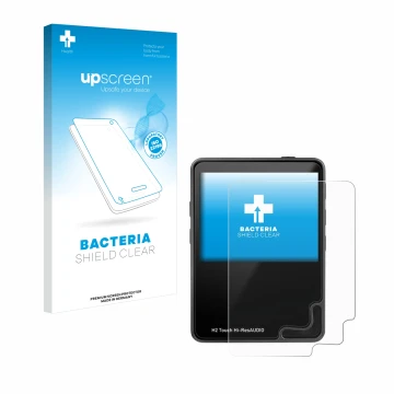 Front side of a product packaging with the brand logo upscreen. Next to it is the device HifiWalker H2 touch shown with the co