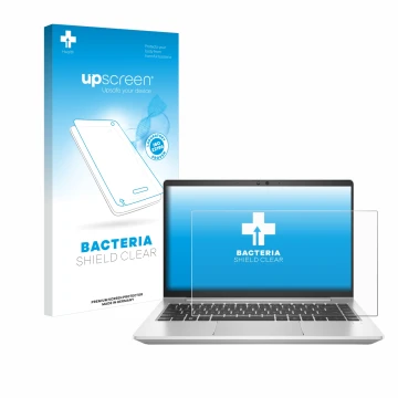 Front side of a product packaging with the brand logo upscreen. Next to it is the device HP EliteBook 645 G10 shown with the c