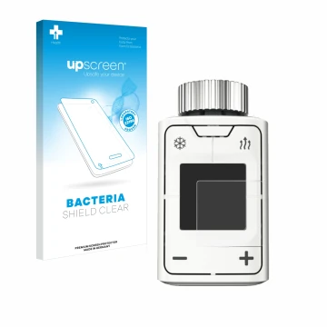 Front side of a product packaging with the brand logo upscreen. Next to it is the device AVM FRITZ!DECT 302 shown with the cor