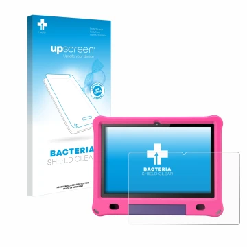 Front side of a product packaging with the brand logo upscreen. Next to it is the device Pritom B10 Kids 10.1