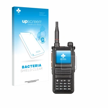 Front side of a product packaging with the brand logo upscreen. Next to it is the device Radtel RT-470X shown with the corresp