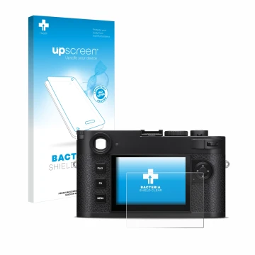 Front side of a product packaging with the brand logo upscreen. Next to it is the device Leica M11-P shown with the correspond