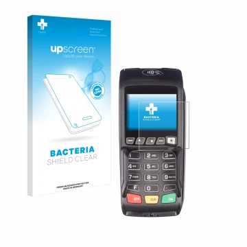 Front side of a product packaging with the brand logo upscreen. Next to it is the device ingenico Desk/3500 shown with the cor