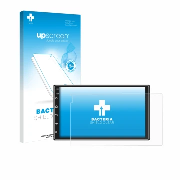 Front side of a product packaging with the brand logo upscreen. Next to it is the device Ankeway Car Radio 7