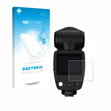 Front side of a product packaging with the brand logo upscreen. Next to it is the device Profoto A10 shown with the correspond