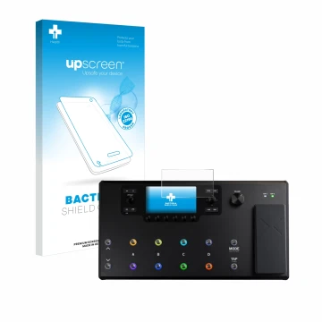 Front side of a product packaging with the brand logo upscreen. Next to it is the device Line 6 Helix LT shown with the corres