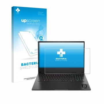 Front side of a product packaging with the brand logo upscreen. Next to it is the device HP Omen 16 2024 shown with the corres