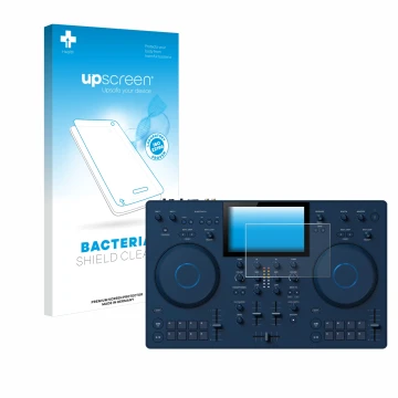 Front side of a product packaging with the brand logo upscreen. Next to it is the device AlphaTheta OMNIS-Duo shown with the c