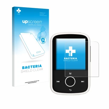 Front side of a product packaging with the brand logo upscreen. Next to it is the device Majority MP3 16GB shown with the corr