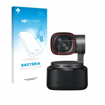 Front side of a product packaging with the brand logo upscreen. Next to it is the device OBSBOT Tiny 2 shown with the correspo