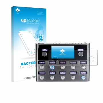 Front side of a product packaging with the brand logo upscreen. Next to it is the device Fender Tone Master Pro shown with the