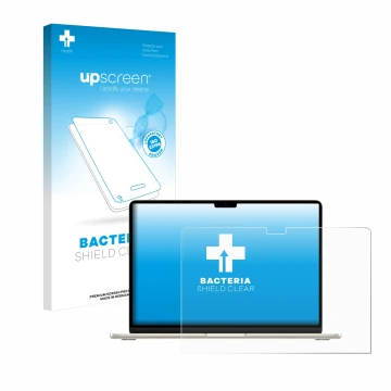 Front side of a product packaging with the brand logo upscreen. Next to it is the device Apple MacBook Air 15