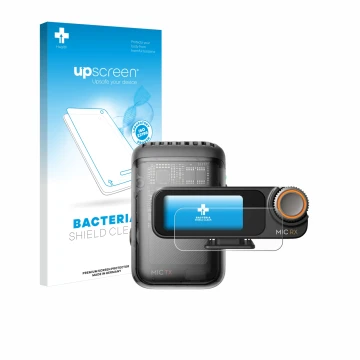 Front side of a product packaging with the brand logo upscreen. Next to it is the device DJI Mic 2 (Receiver) shown with the c