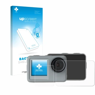 Front side of a product packaging with the brand logo upscreen. Next to it is the device Rollei Actioncam 9s Plus shown with t