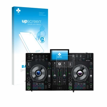Front side of a product packaging with the brand logo upscreen. Next to it is the device Denon DJ Prime 2 shown with the corre