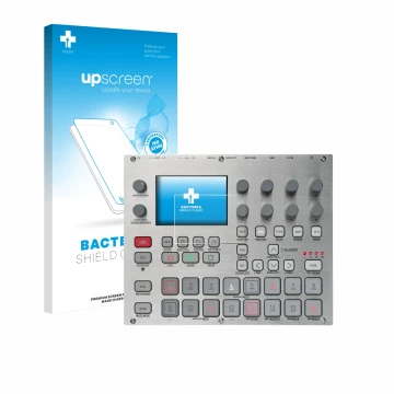 Front side of a product packaging with the brand logo upscreen. Next to it is the device Elektron Syntakt E25 Remix Edition sh