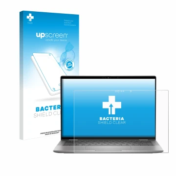 Front side of a product packaging with the brand logo upscreen. Next to it is the device Dell Latitude 7450 2-in-1 shown with 