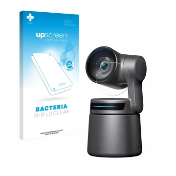 Front side of a product packaging with the brand logo upscreen. Next to it is the device OBSBOT Tail Air shown with the corres