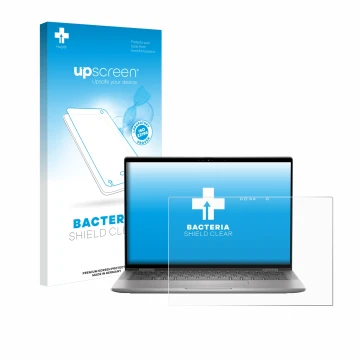 Front side of a product packaging with the brand logo upscreen. Next to it is the device Dell Latitude 7350 2-in-1 shown with 