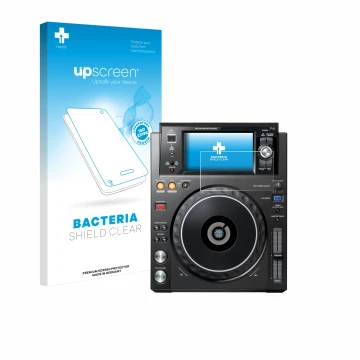 Front side of a product packaging with the brand logo upscreen. Next to it is the device Pioneer XDJ -1000MK2 shown with the c