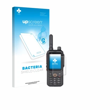 Front side of a product packaging with the brand logo upscreen. Next to it is the device Inrico T320 shown with the correspond