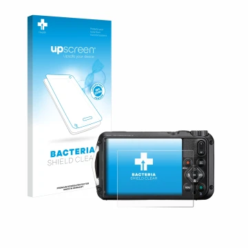 Front side of a product packaging with the brand logo upscreen. Next to it is the device Ricoh Pentax WG-8 shown with the corr