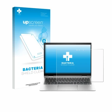 Front side of a product packaging with the brand logo upscreen. Next to it is the device HP Elite x360 830 G11 2-in-1 shown wi