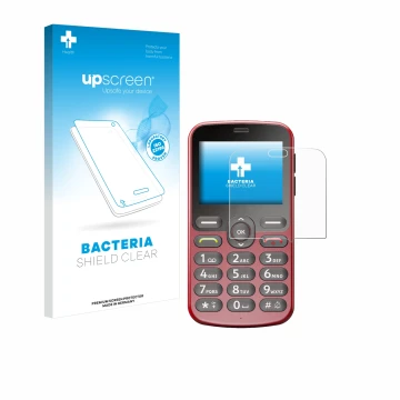 Front side of a product packaging with the brand logo upscreen. Next to it is the device Doro 1880 shown with the correspondin