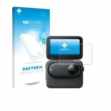 Front side of a product packaging with the brand logo upscreen. Next to it is the device Insta360 Go 3S shown with the corresp