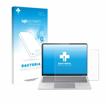 Front side of a product packaging with the brand logo upscreen. Next to it is the device Microsoft Surface Laptop 7 15