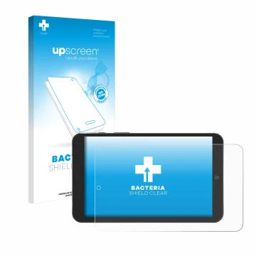 Front side of a product packaging with the brand logo upscreen. Next to it is the device Mediacom SmartPad Iyo 8 shown with th